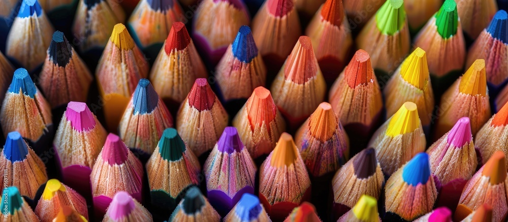 Poster Background filled with a variety of colored pencils arranged creatively perfect for adding text or graphics with copy space image