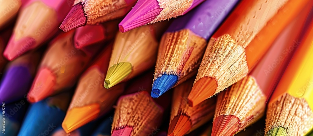 Aufkleber Background filled with a variety of colored pencils arranged creatively perfect for adding text or graphics with copy space image