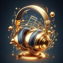 Abstract music background headphones and glowing waves, musical notes.
