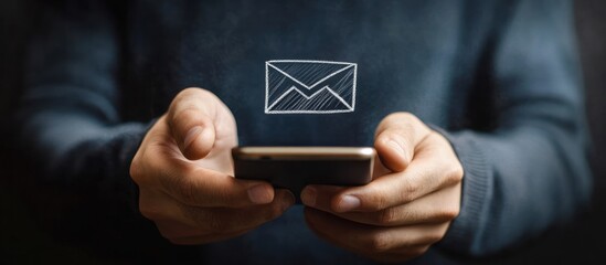 A Hand Holding a Smartphone with an Email Icon Hovering Above It
