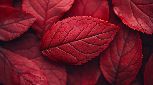 close up red leaves texture veis on the leaves surface autumn color season : Generative AI