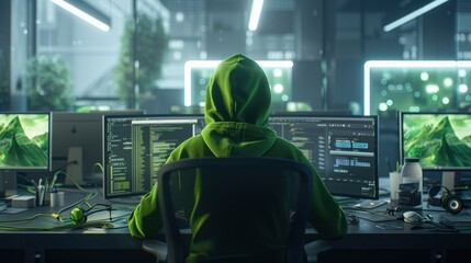 The anonymous hacker at workstation