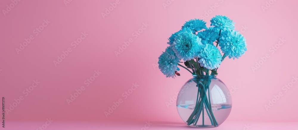 Aufkleber pink background sets the stage for a stunning display of blue chrysanthemum flowers in a vase ample 