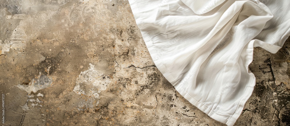 Fototapete a kitchen towel or napkin laid on a textured concrete table shot from above with space for text or i
