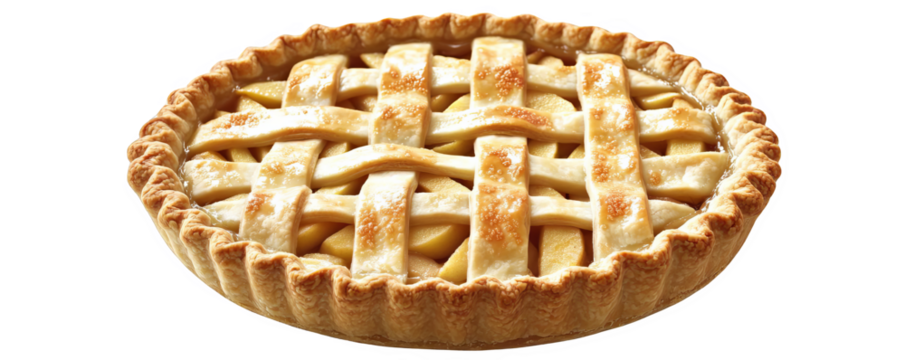 A delicious homemade apple pie with a golden-brown lattice crust. Perfect for desserts and celebrations. Freshly baked and ready to serve.