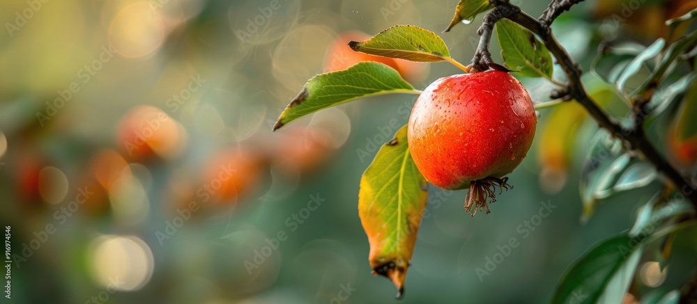 Poster copy space image of a ripe medlar fruit from a mespilus tree