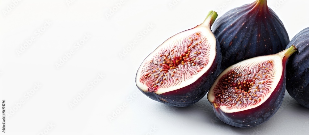 Poster a ripe fig set against a white backdrop perfect for a copy space image