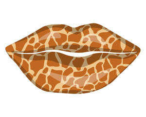 Lips with spotted giraffe print, stylish make up on part of face for design