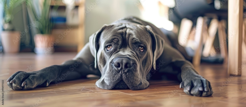 Poster large gray mastiff dog indoors horizontal frame with copy space image