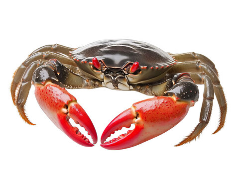 recommend clip art: Close-up image of a crab with red claws, isolated on a white background, showcasing its details and vibrant colors.