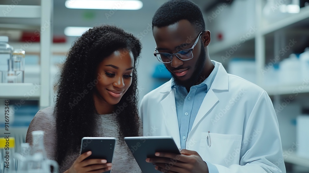 Poster Technical staff working while checking their tablet devices : Generative AI