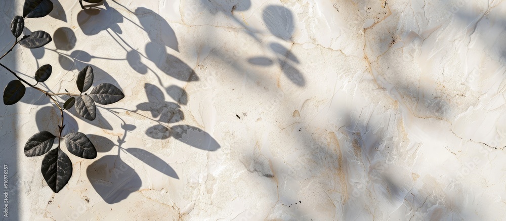 Aufkleber white background with plant shadow overlay highlighting natural stone creating a visually appealing 