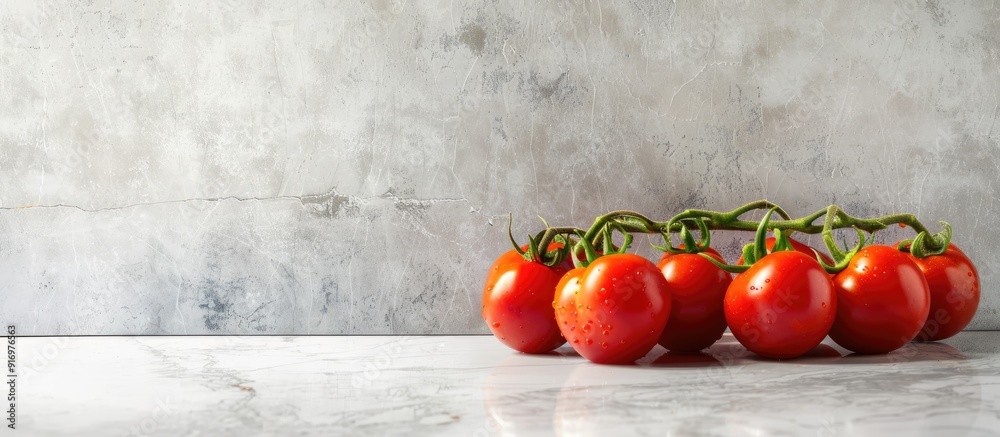Fototapete tomatoes displayed on the table with a white backdrop for copy space image