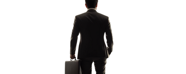 Rear view of a businessperson in a suit carrying a briefcase, symbolizing professionalism, career, and business journey.