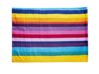 Vibrant multicolored striped towel, perfect for beach or bath use, adding a splash of color and comfort to your routine.