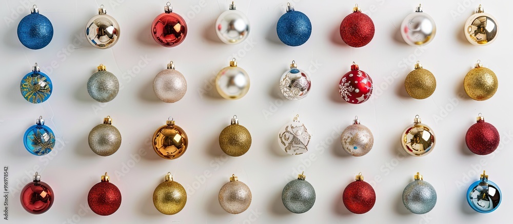 Fototapete a festive arrangement of christmas ornaments on a white backdrop perfect for showcasing text or imag