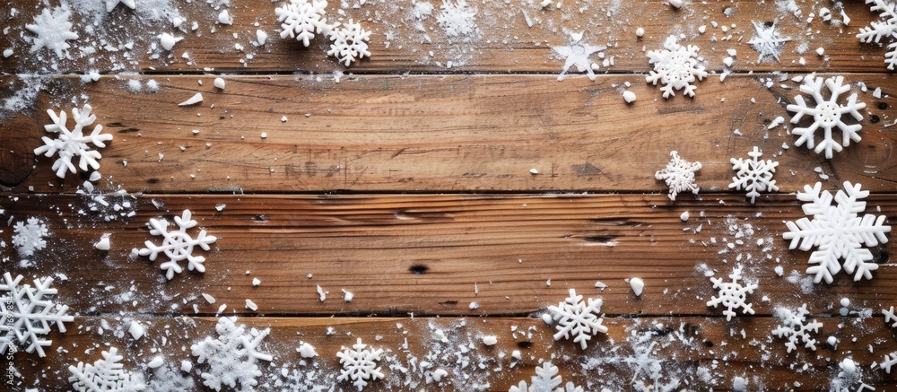 Leinwandbilder winter sale on a wooden table adorned with snowflakes providing a festive and inviting copy space im