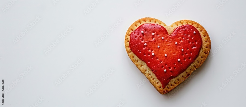 Aufkleber Valentine s Day celebration with a heart shaped cookie on a white background in a copy space image