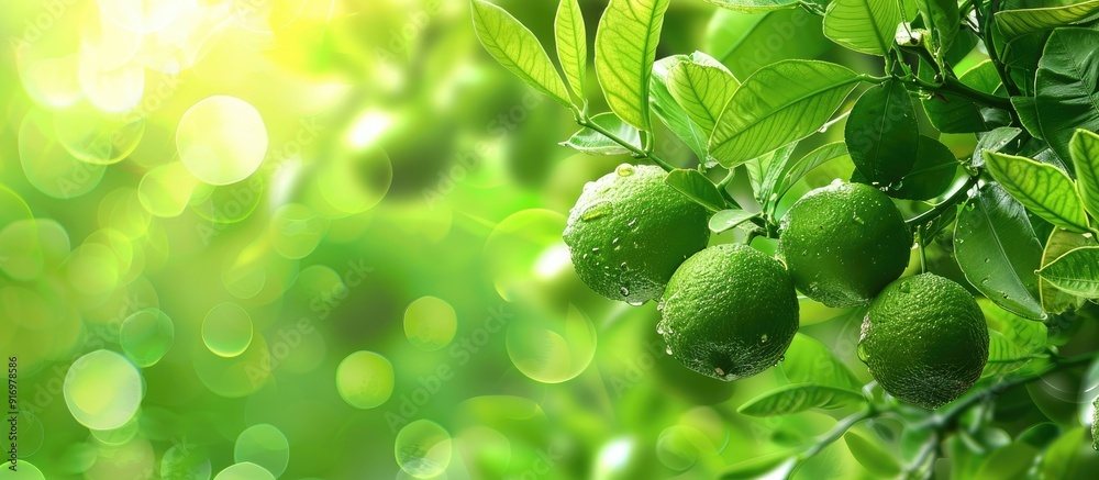 Poster tree with lime green fruits and copy space image