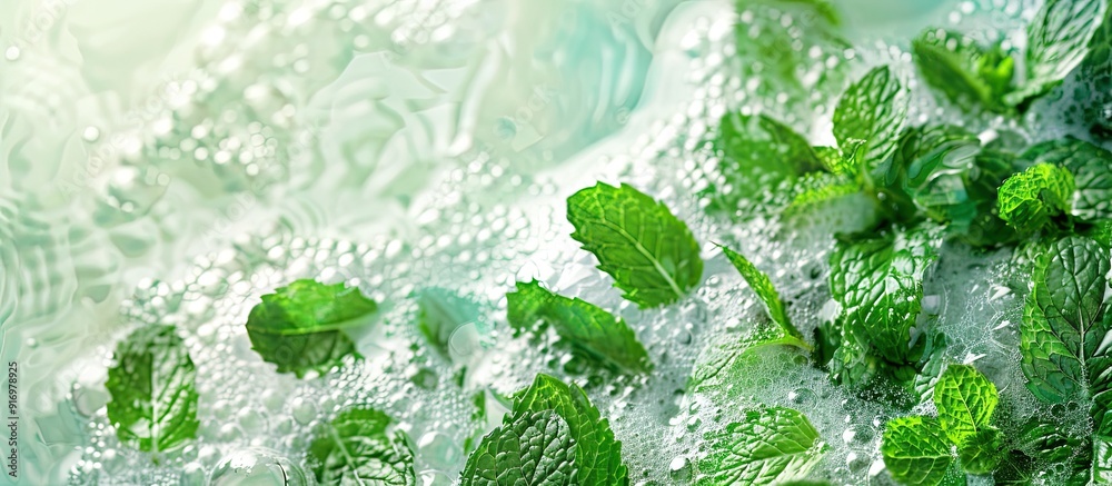 Poster background of mint water with foam for copy space image