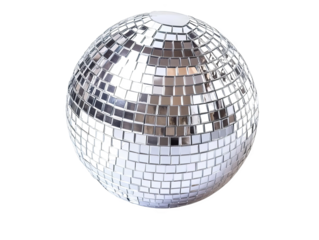 Shiny mirrored disco ball reflecting light, perfect for parties, dance events, and festive celebration decorations.