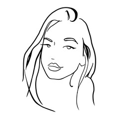 Vector contour drawing of a girl. Woman's face with long hair. outline