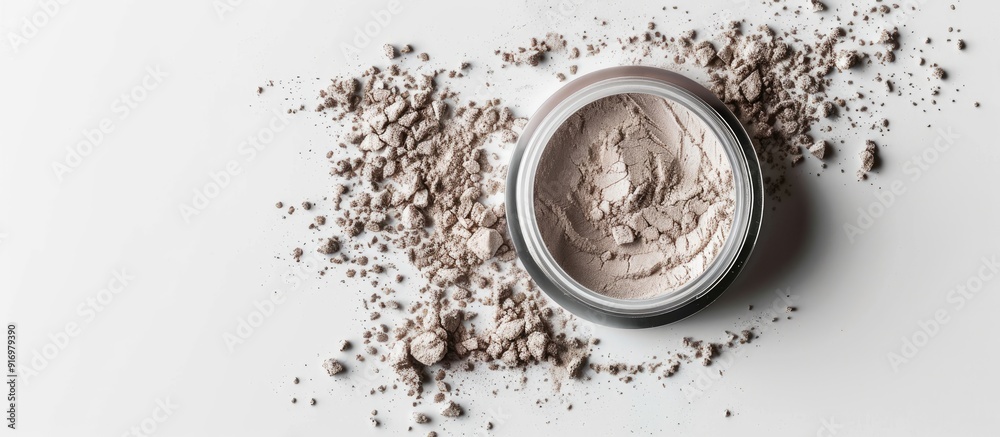 Aufkleber a mineral loose powder for makeup displayed on a white background with ample copy space in a horizon