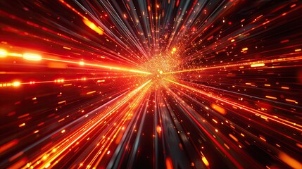 Naklejka premium Red and yellow radiating rays, black background, cyberpunk, realistic rendering