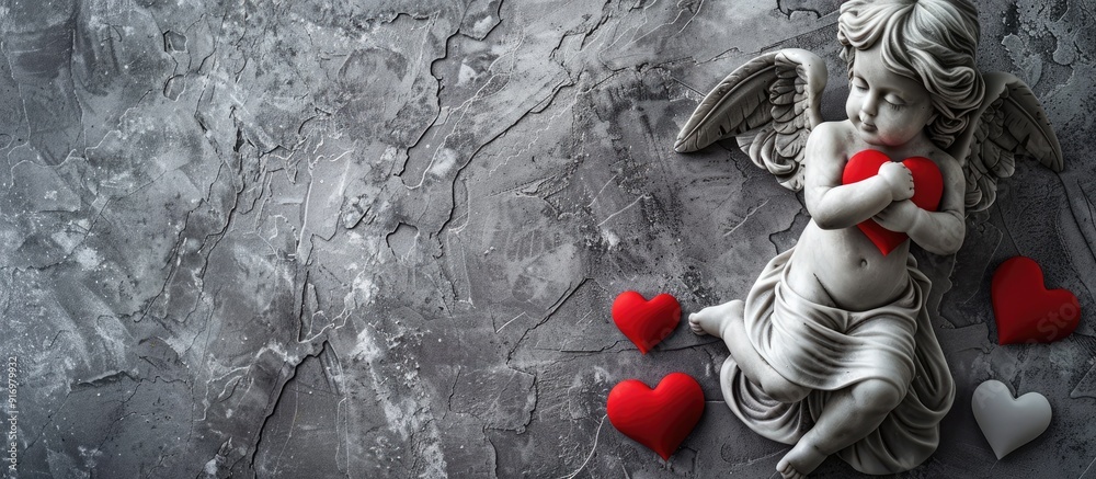 Aufkleber valentine s day themed background featuring an angel red hearts and gray stone backdrop symbolizing 