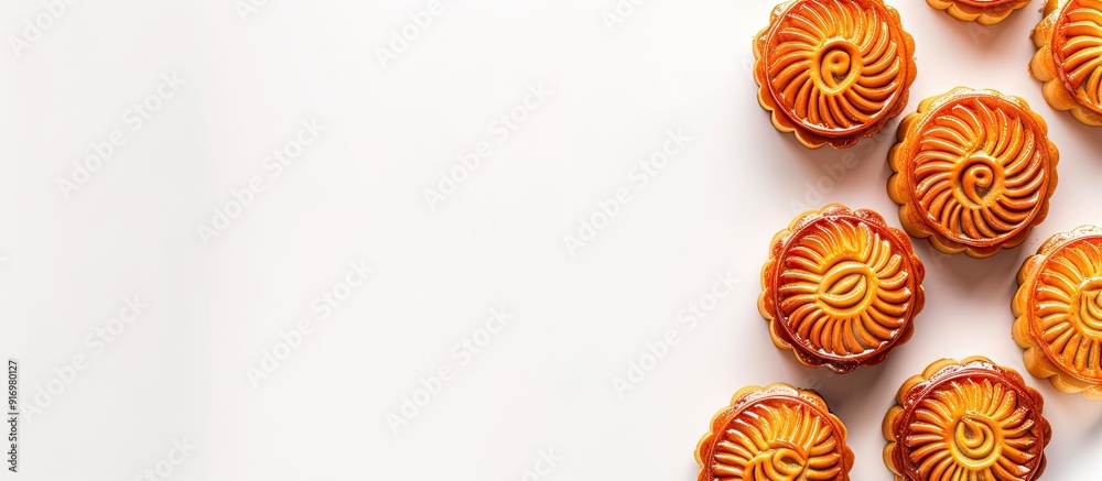 Poster Top view of a mooncake on a white background with copy space image