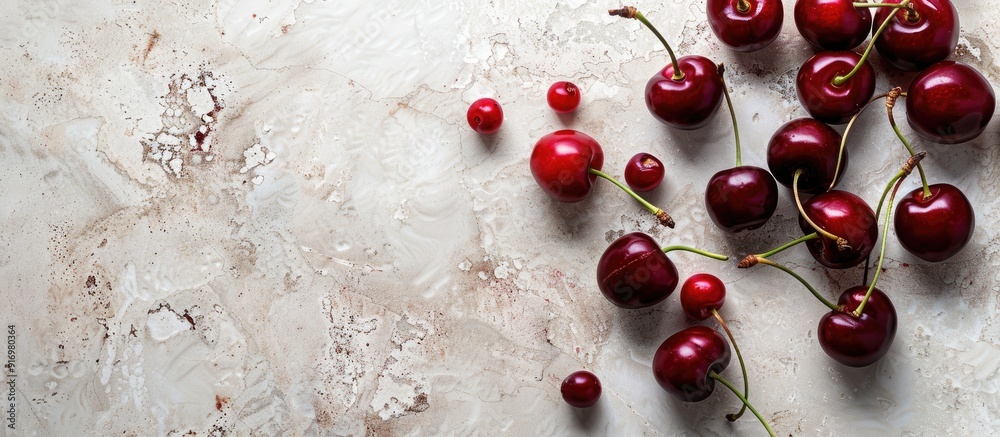 Aufkleber Fresh ripe cherries creating a backdrop suitable for a copy space image