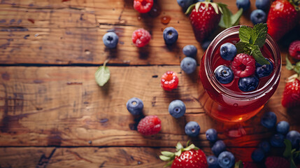 Kombucha with berries background illustration