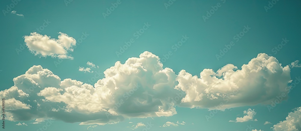 Aufkleber Sparse small clouds on a serene light blue sky with copy space image