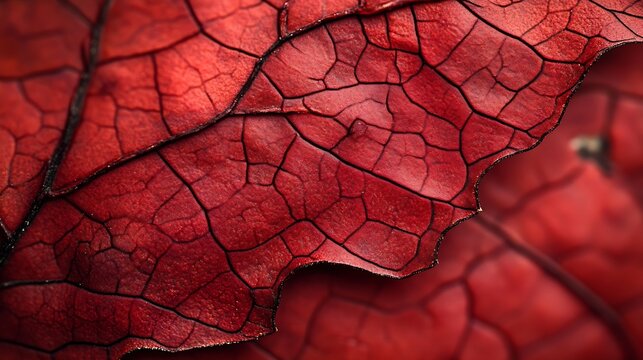 close up red leaves texture veis on the leaves surface autumn color season : Generative AI