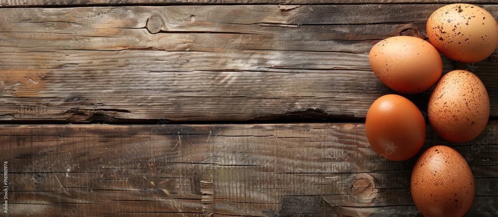 Poster wooden background with copy space image featuring eggs