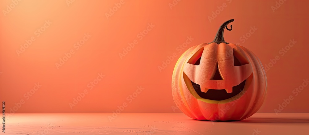 Sticker Festive Halloween greeting on a pastel paper backdrop with a pumpkin offering copy space image