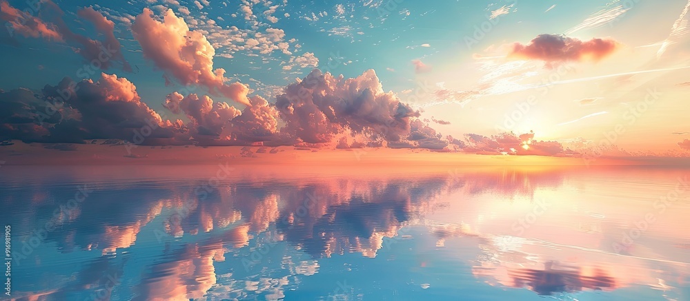 Poster Sunset reflects on clouds creating a picturesque copy space image