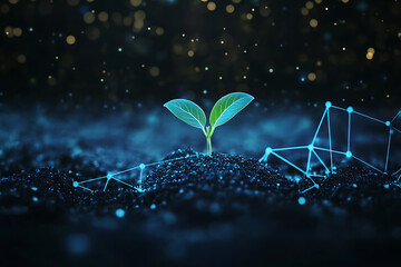 An abstract digital background illustrating a small plant emerging from the ground