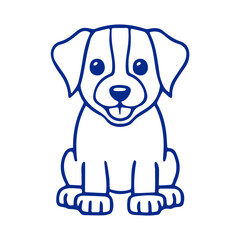 A cute blue outline drawing of a puppy with big eyes and a friendly expression