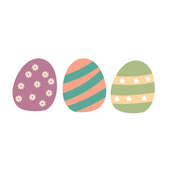 Three colorful Easter eggs with floral and striped patterns