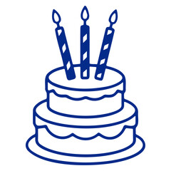 A blue birthday cake with three candles