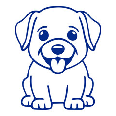 A cute blue cartoon puppy with a happy expression and a protruding tongue