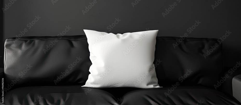 Aufkleber copy space image featuring a white pillow centered on a black couch for a clean sophisticated look