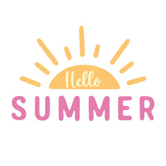 A bright yellow sun with sun rays, and the text 