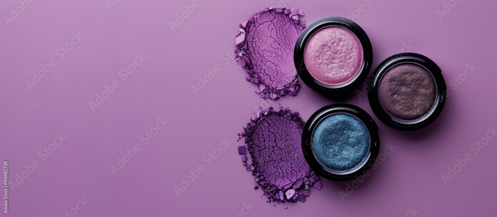 Poster three eye shadows on a purple backdrop with a free copy space image