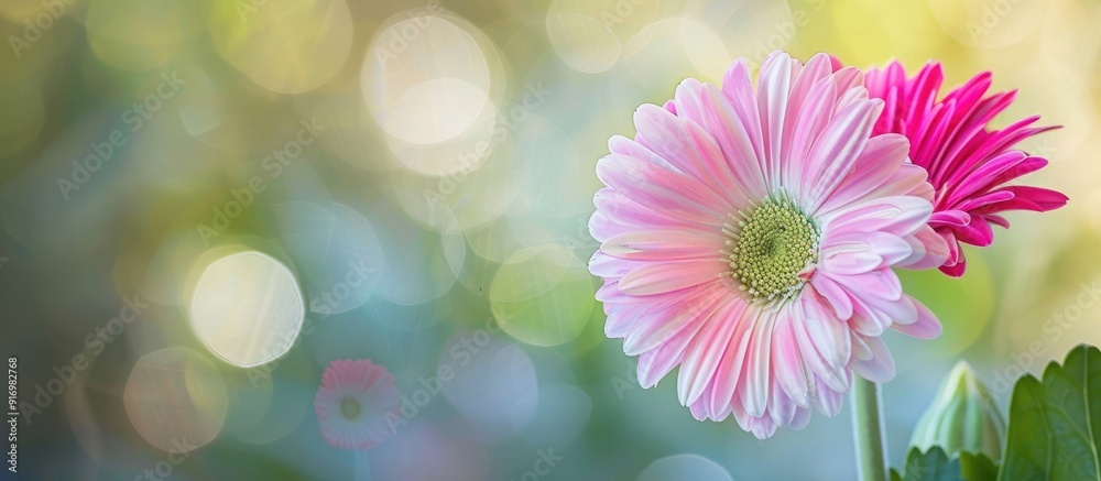 Poster Pink and white flower in focus with empty space for text in the image. Creative banner. Copyspace image