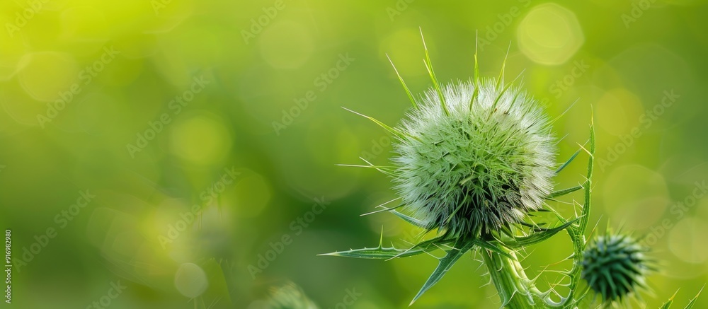 Aufkleber An abstract green background with a fluffy thistle as a focal point ideal for a copy space image