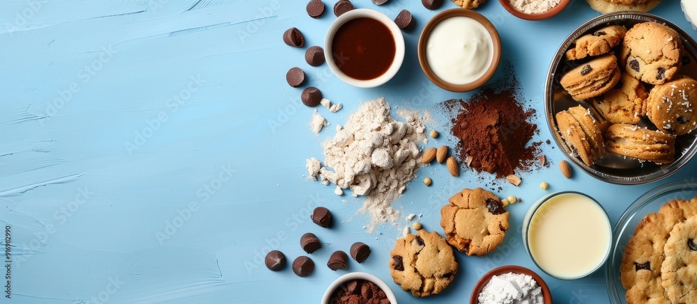 Poster a homemade assortment of cake biscuits pie and cookies made with natural organic ingredients like co