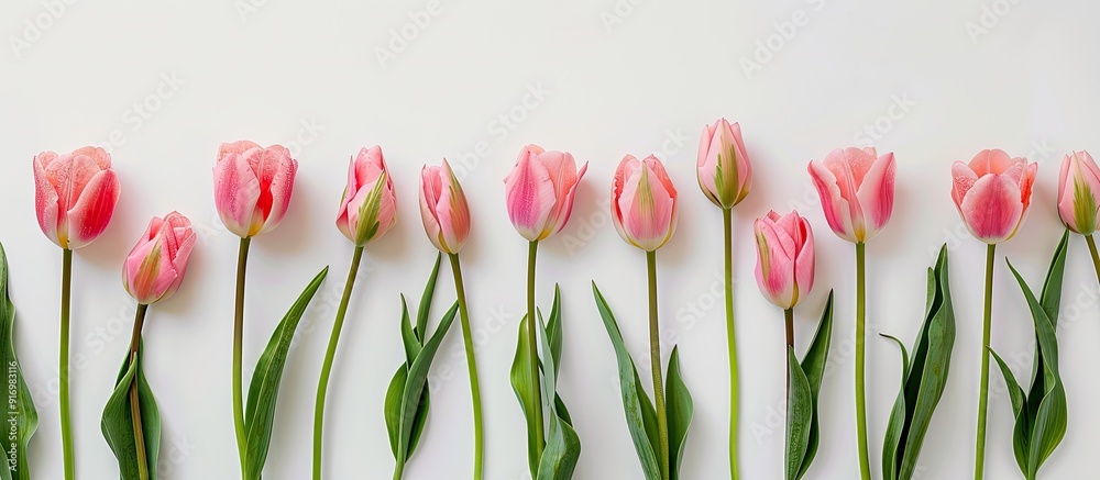Aufkleber pink tulip flowers set against a white background create an elegant copy space image