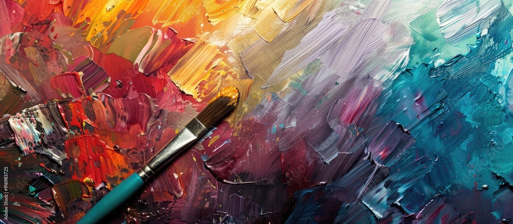 Poster a paper featuring an art brush various colors and room for a copy space image